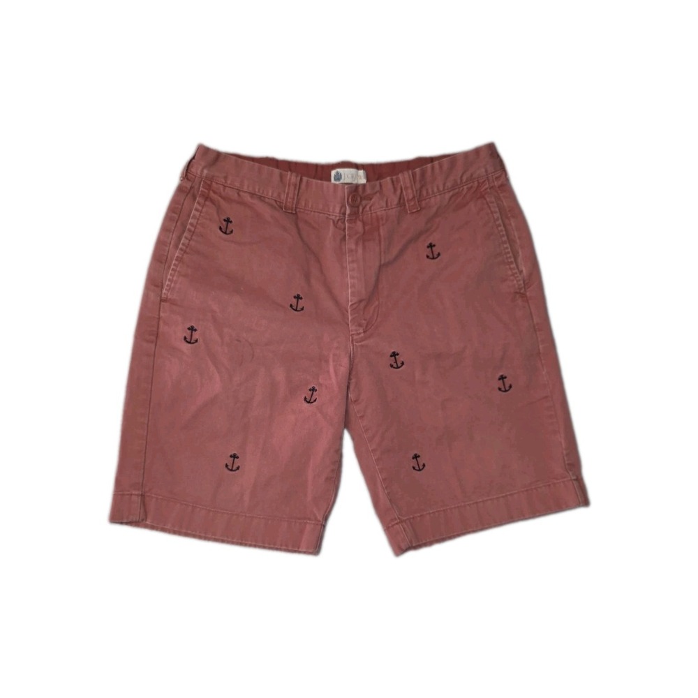 J. Crew Mens Salmon Pink Embroidered Anchor Cotton Chino Shorts Size 32